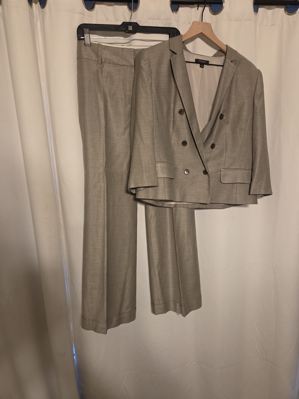 Ann Taylor Women's Gray Taupe Double-Breasted Pantsuit